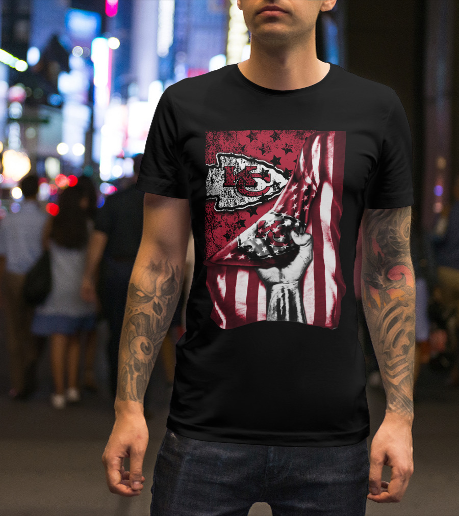 Kansas City Chiefs Flag And Stars Design With Fist T-Shirt