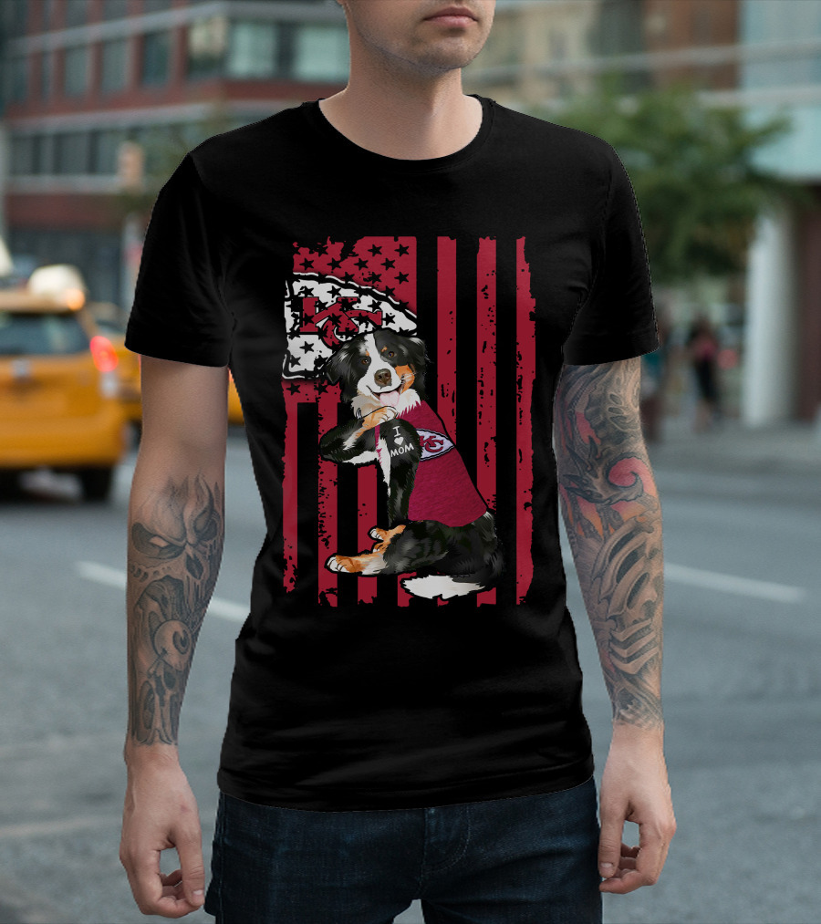 Border Collie I Mom Kansas City Chiefs Fan Flag T-Shirt