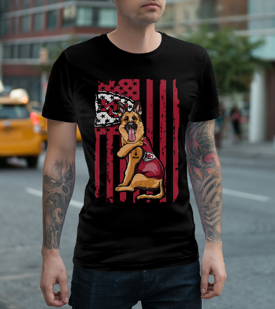 German Shepherd Kansas City Chiefs Flag I Love Mom T-Shirt