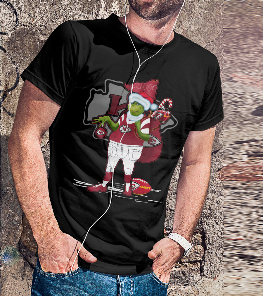 Grinchxmas Kansas City Chiefs Santa Football Holiday T-Shirt