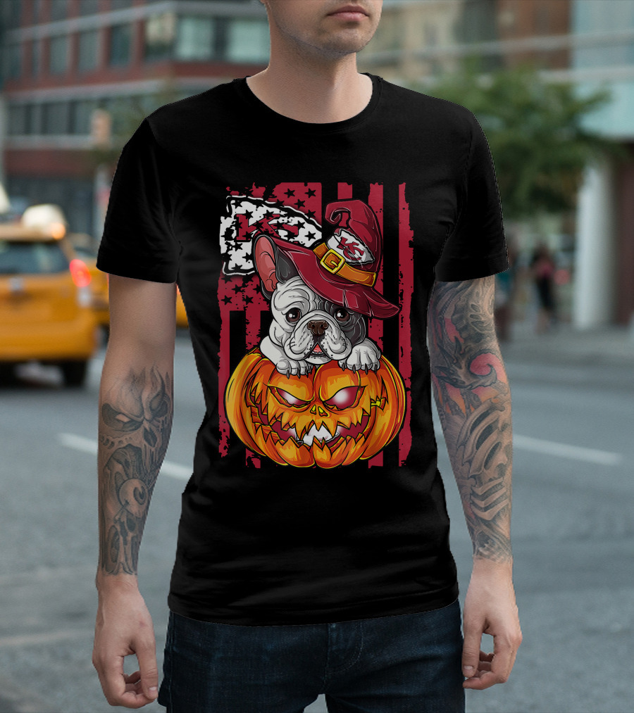 Hlw Bulldog Kansas City Chiefs Halloween Pumpkin Wizard Hat T-Shirt