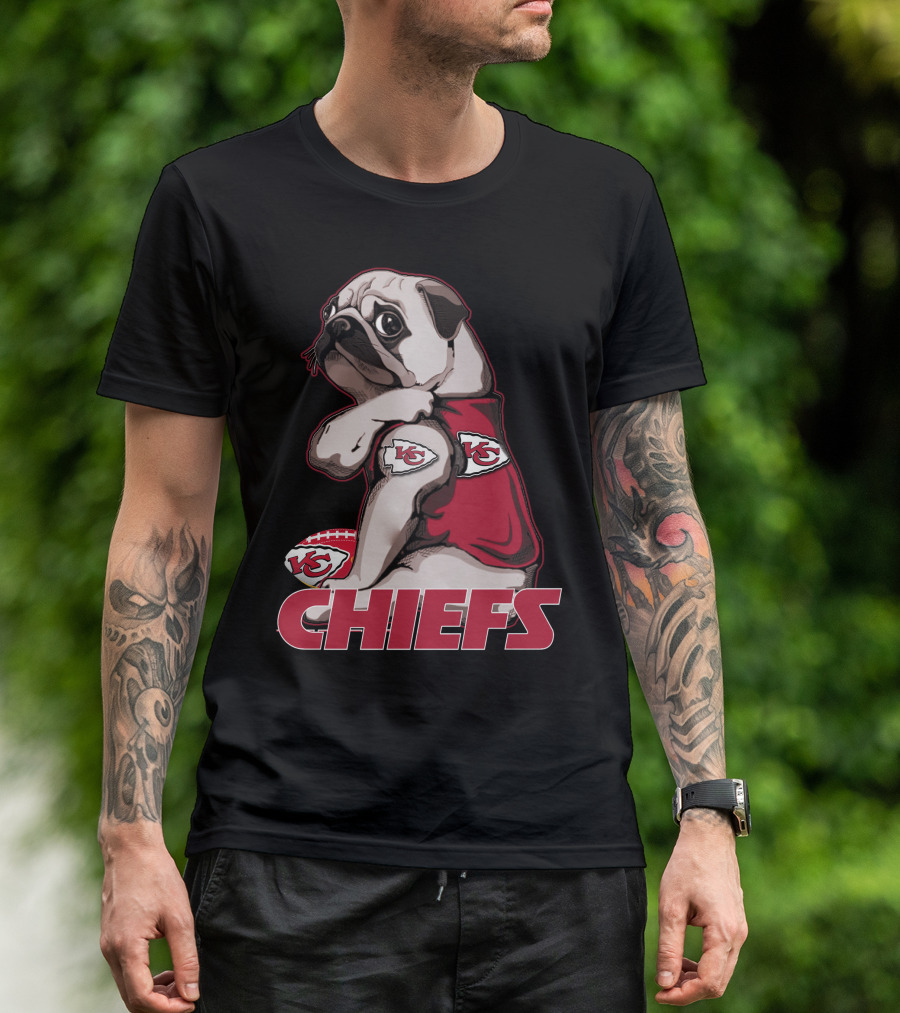 Pug KC Chiefs Football Fan Mascot T-Shirt