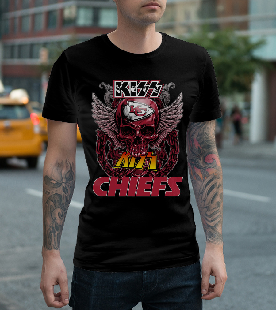 Kansas City Chiefs Nfl Skull Kiss Chiefs Logo Winged T-Shirt