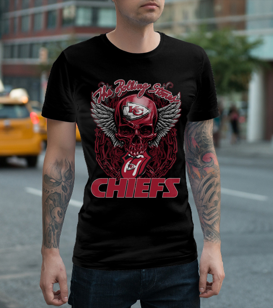 The Rolling Stones Skull Kansas City Chiefs Logo Wings Chiefs T-Shirt