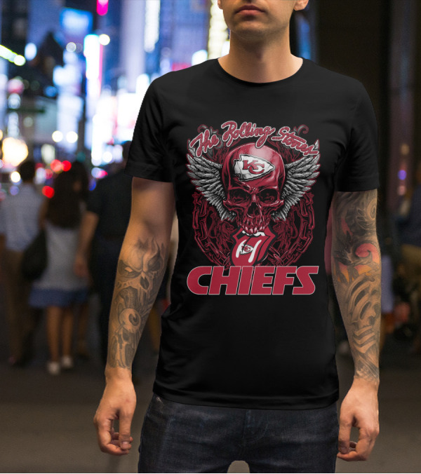 The Rolling Stones Skull Kansas City Chiefs Logo Wings Chiefs T-Shirt