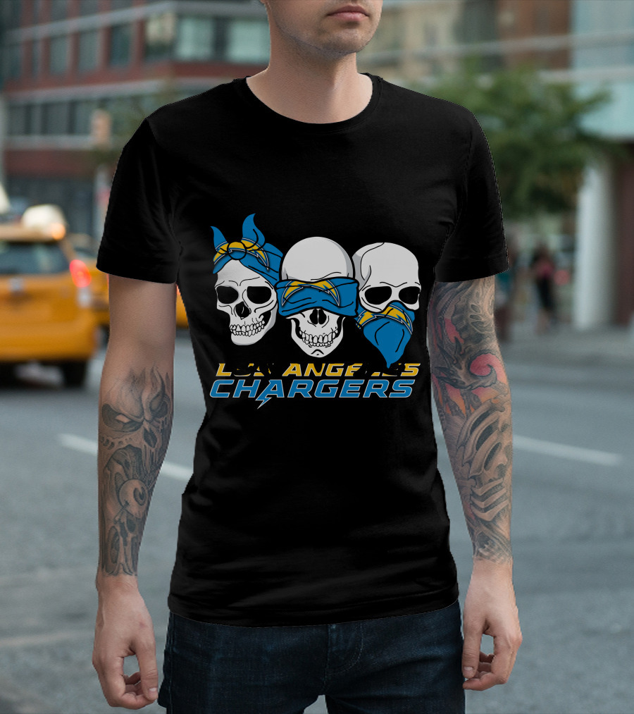 Los Angeles Chargers Three Skulls with Bandanas T-Shirt