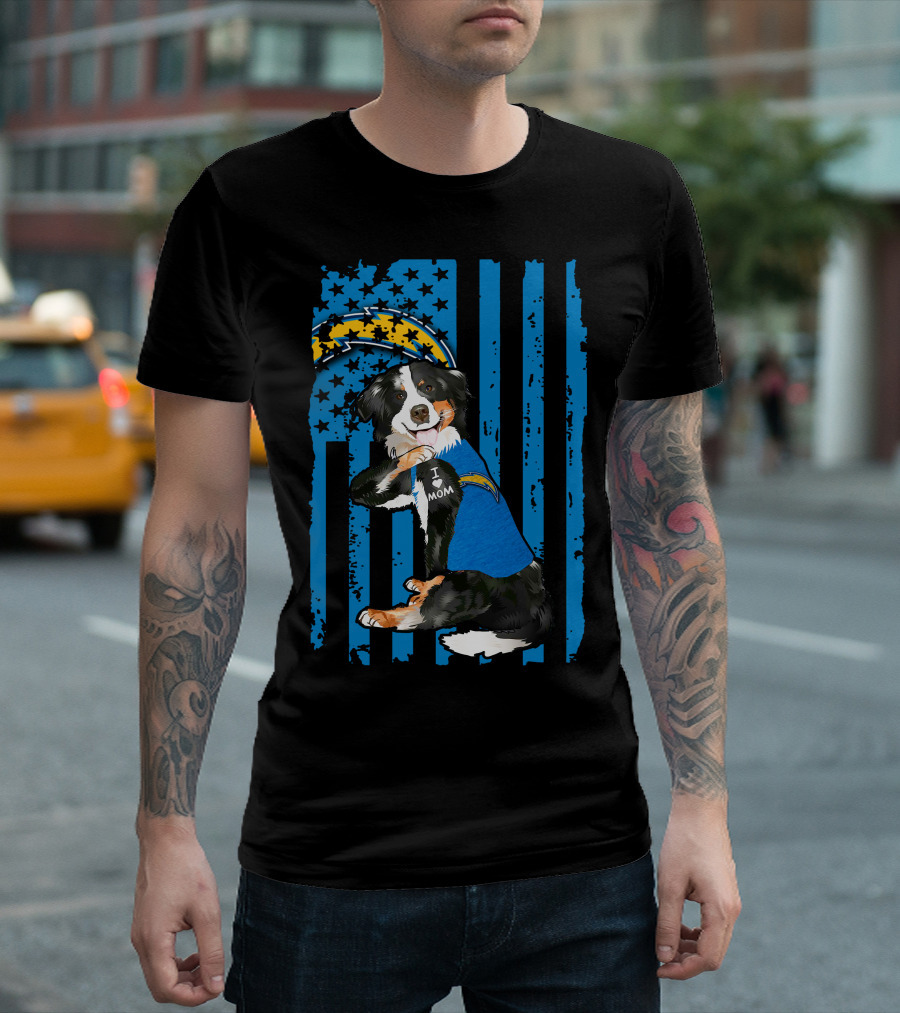 Border Collie I Love Mom Los Angeles Chargers T-Shirt