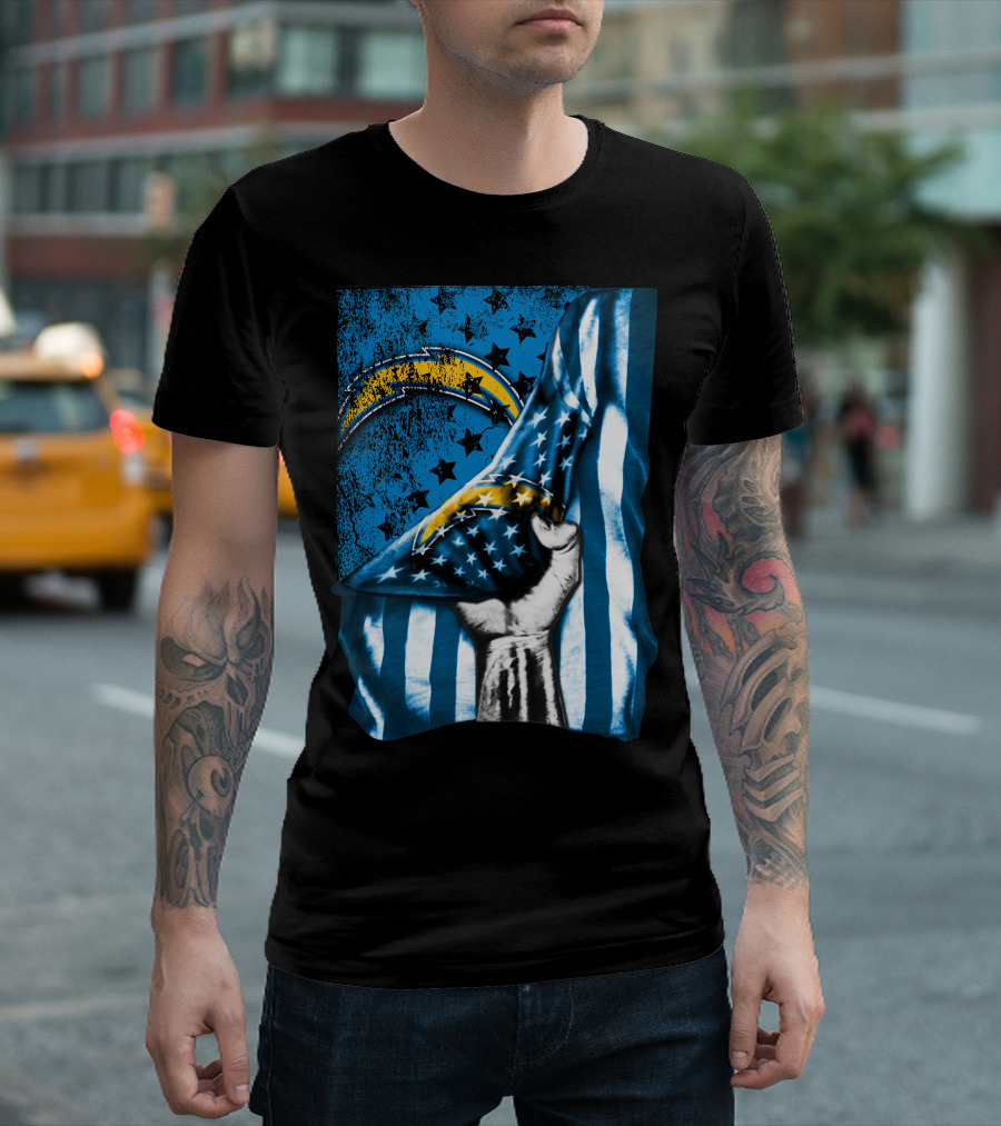 Los Angeles Chargers American Flag Fist Power Stars T-Shirt