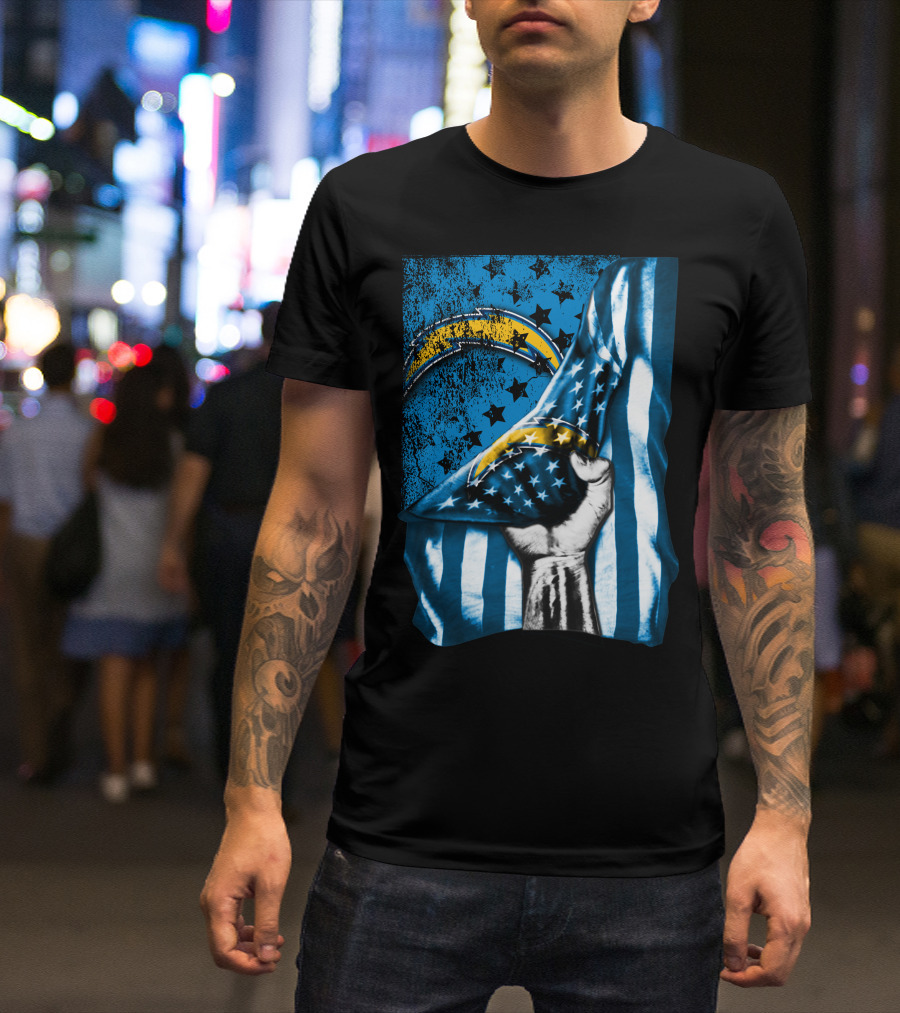 Los Angeles Chargers American Flag Fist Power Stars T-Shirt