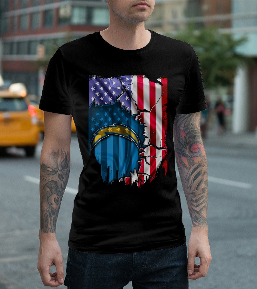 American Flag Los Angeles Chargers Logo Fusion T-Shirt