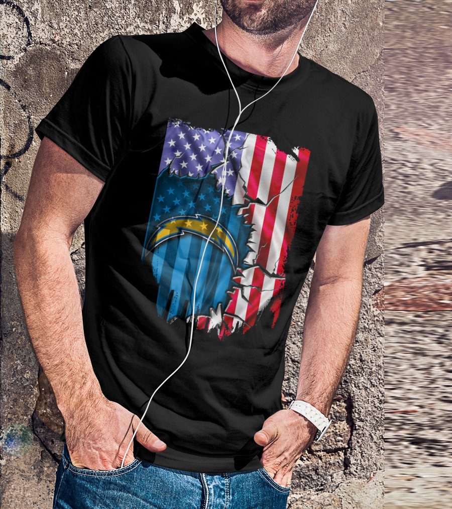 American Flag Los Angeles Chargers Logo Fusion T-Shirt