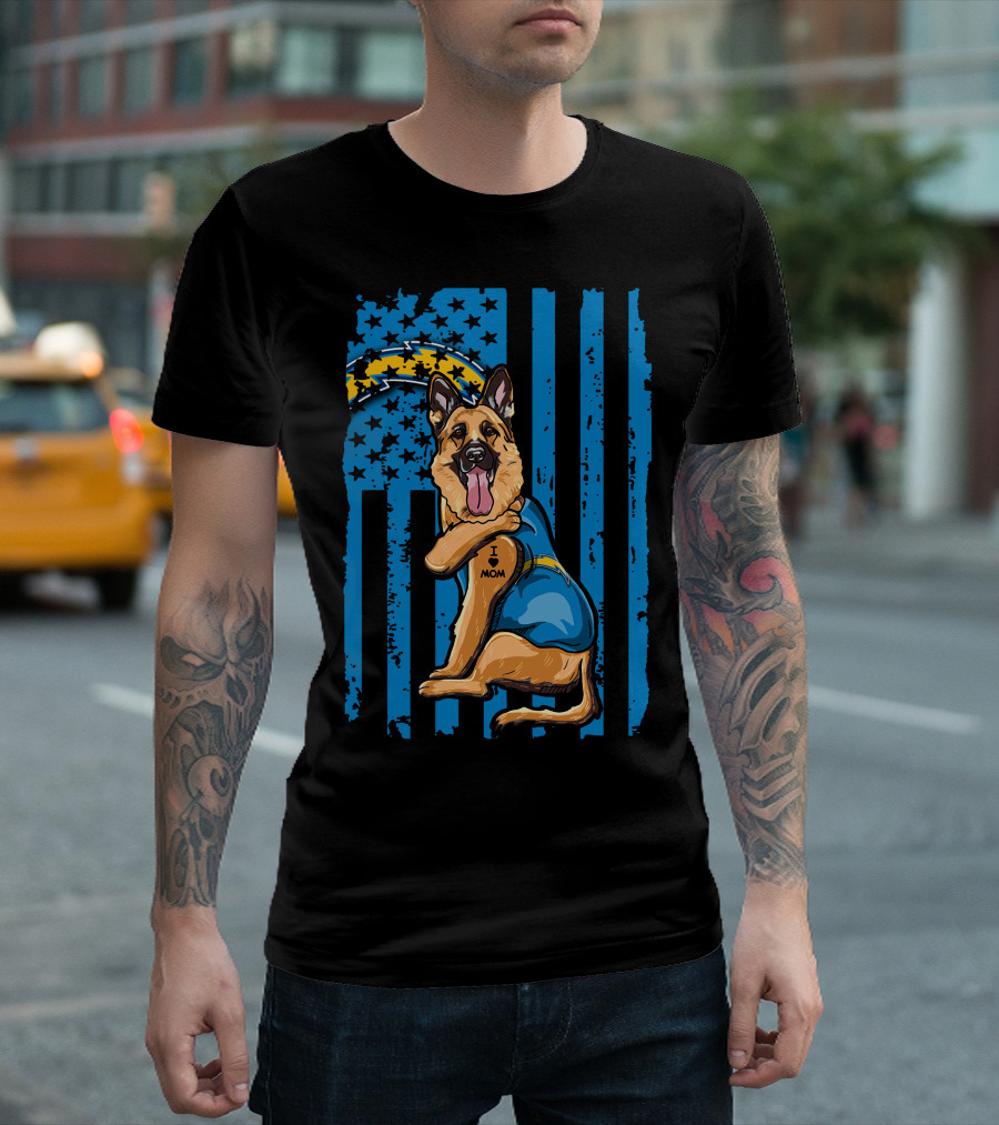 German Shepherd I Love Mom Los Angeles Chargers Flag T-Shirt