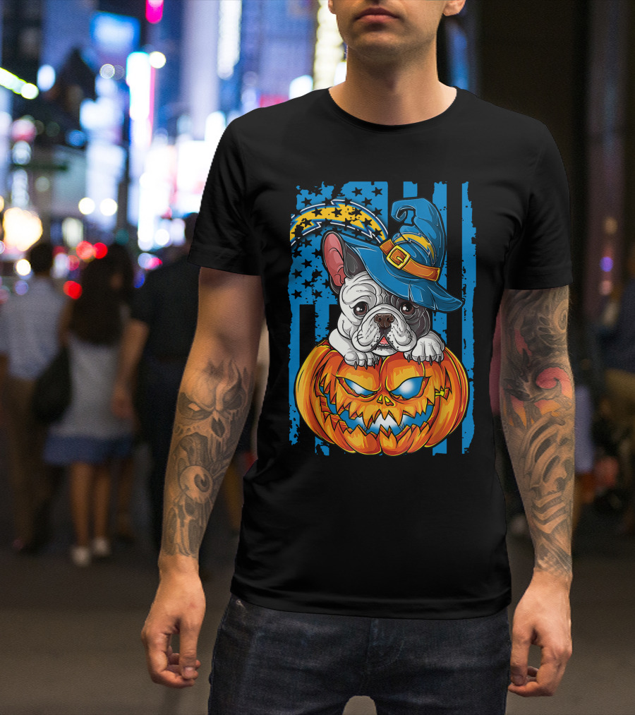 Hlw Bulldog Halloween Pumpkin Los Angeles Chargers Stars Hat T-Shirt