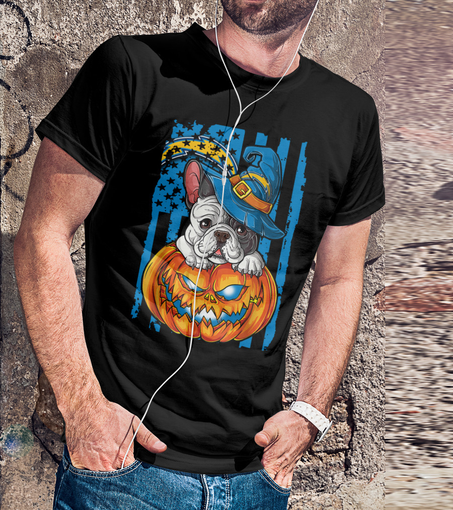 Hlw Bulldog Halloween Pumpkin Los Angeles Chargers Stars Hat T-Shirt