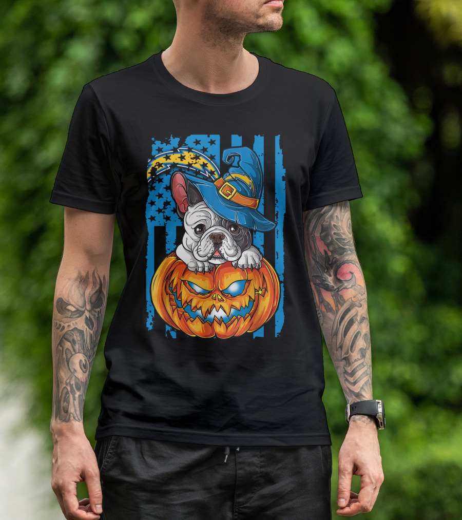 Hlw Bulldog Halloween Pumpkin Los Angeles Chargers Stars Hat T-Shirt