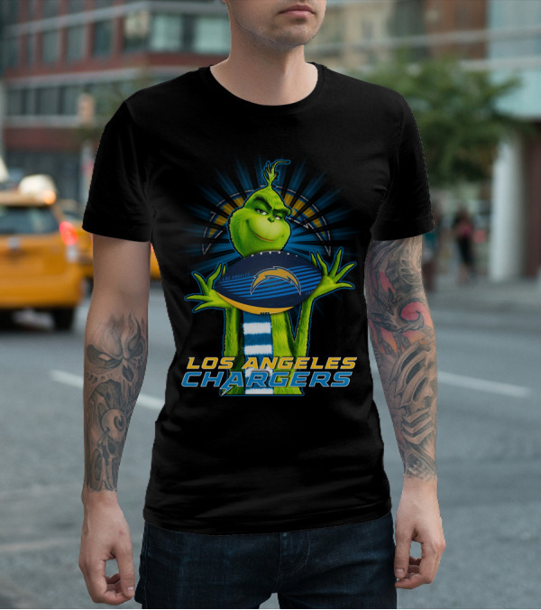 Los Angeles Chargers Grinch Holding Football T-Shirt