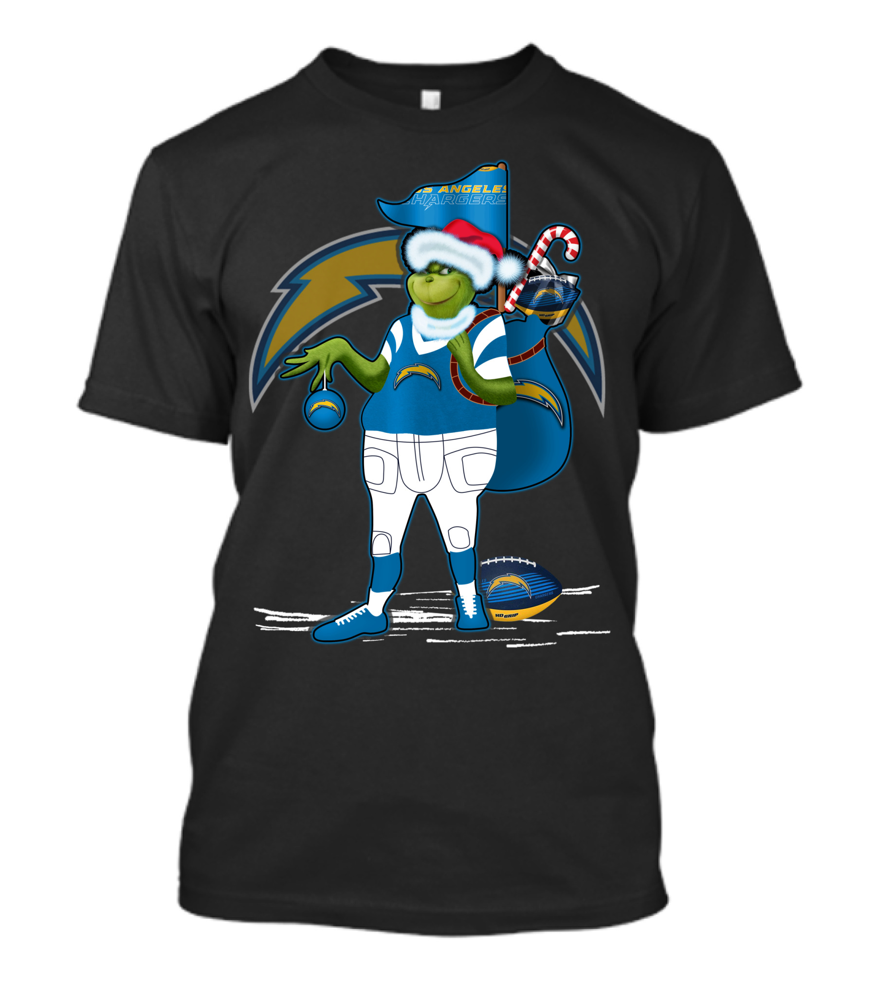 Grinchxmas Los Angeles Chargers Santa Hat Football Character T-Shirt