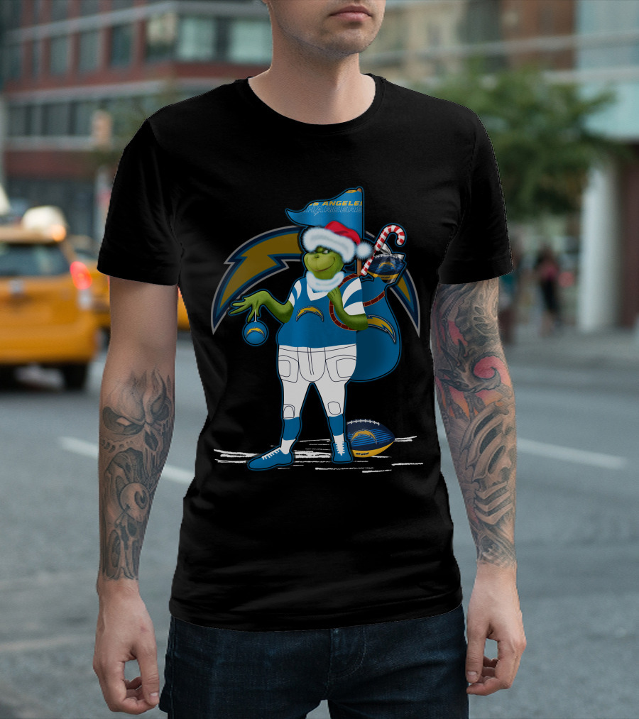 Grinchxmas Los Angeles Chargers Santa Hat Football Character T-Shirt