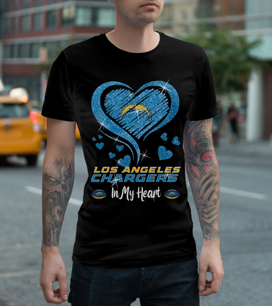 Los Angeles Chargers In My Heart Sparkling Blue Heart T-Shirt