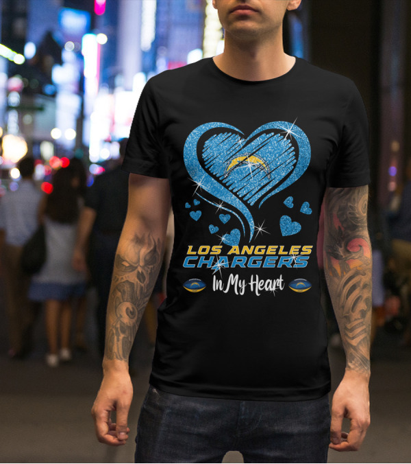 Los Angeles Chargers In My Heart Sparkling Blue Heart T-Shirt