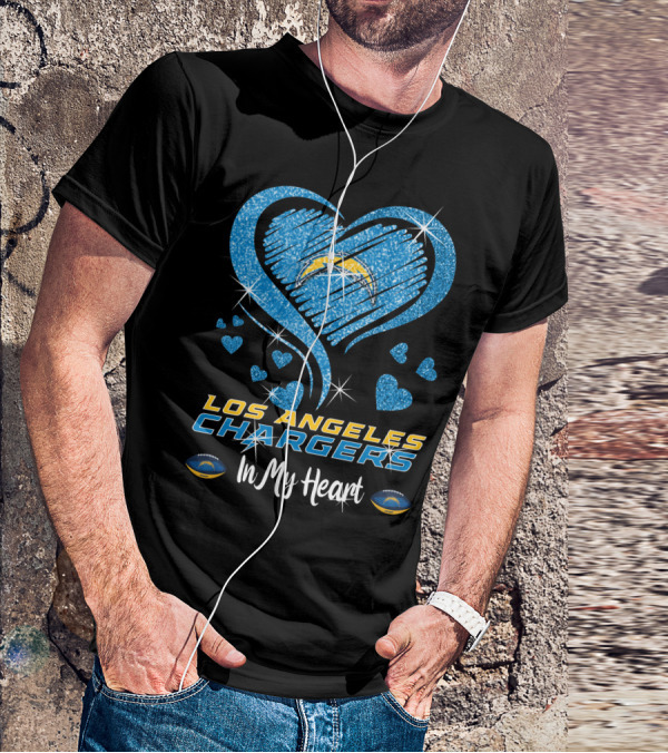Los Angeles Chargers In My Heart Sparkling Blue Heart T-Shirt