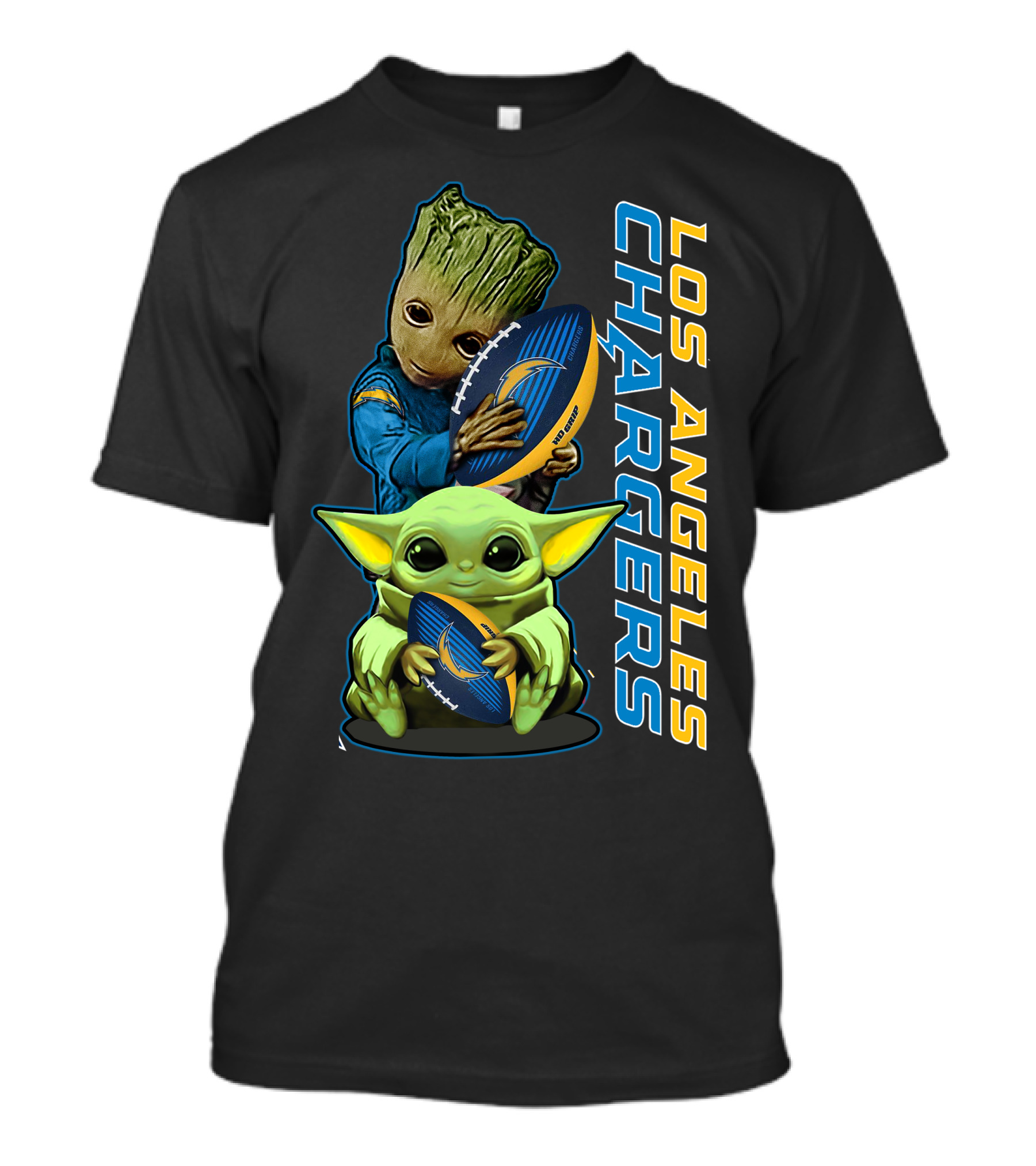 Grzd Los Angeles Chargers Groot Baby Yoda Football T-Shirt