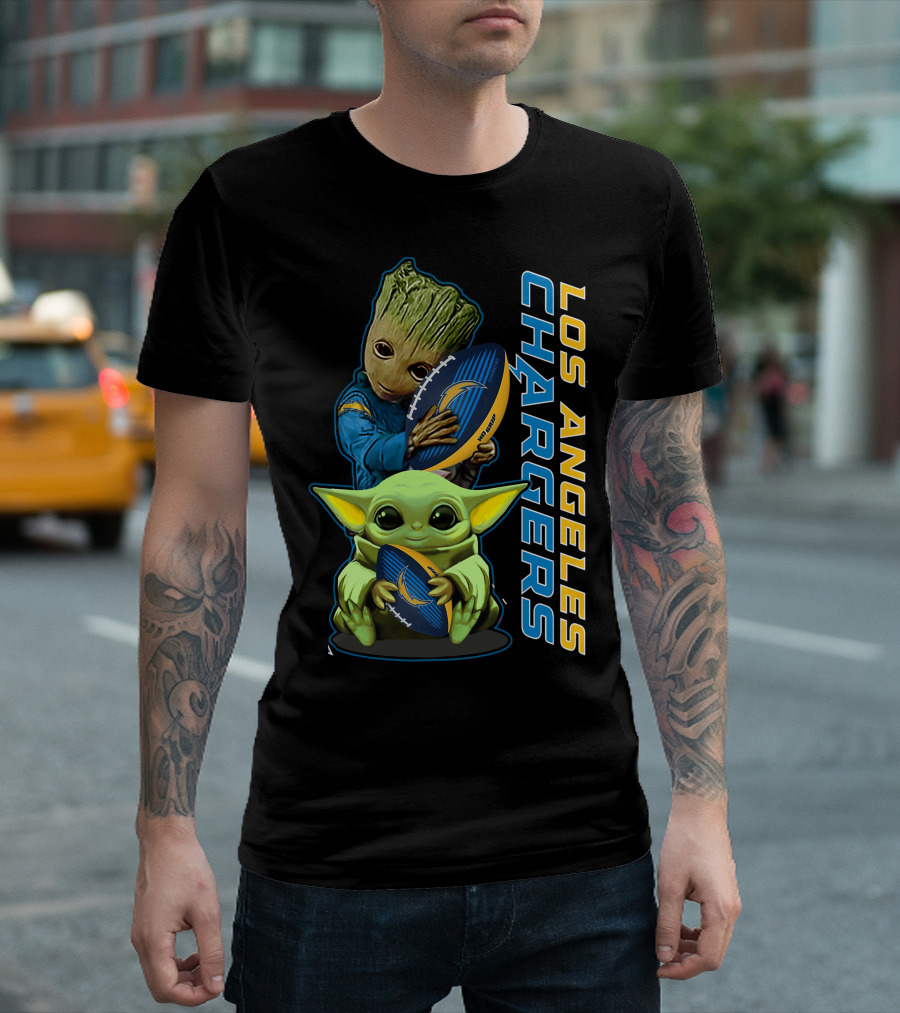 Grzd Los Angeles Chargers Groot Baby Yoda Football T-Shirt