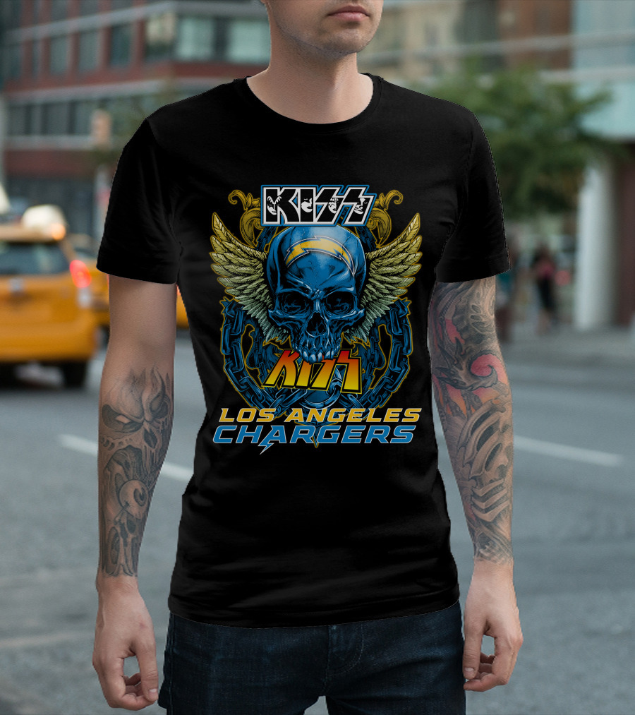 KISS Los Angeles Chargers Skull with Wings and Chains T-Shirt