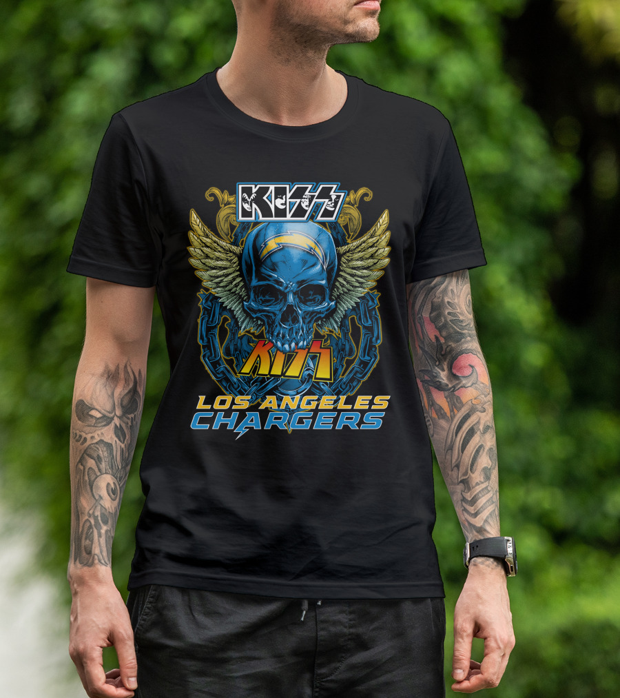 KISS Los Angeles Chargers Skull With Wings And Chains T-Shirt