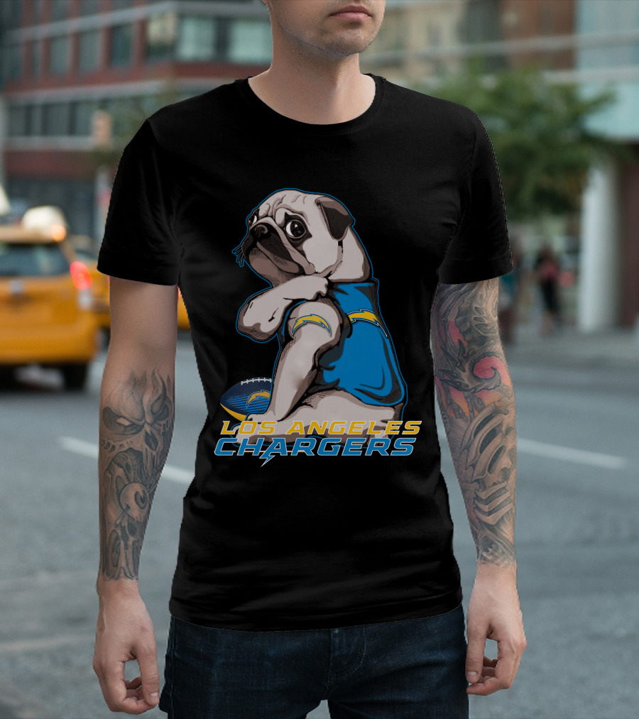 Los Angeles Chargers Pug Football T-Shirt