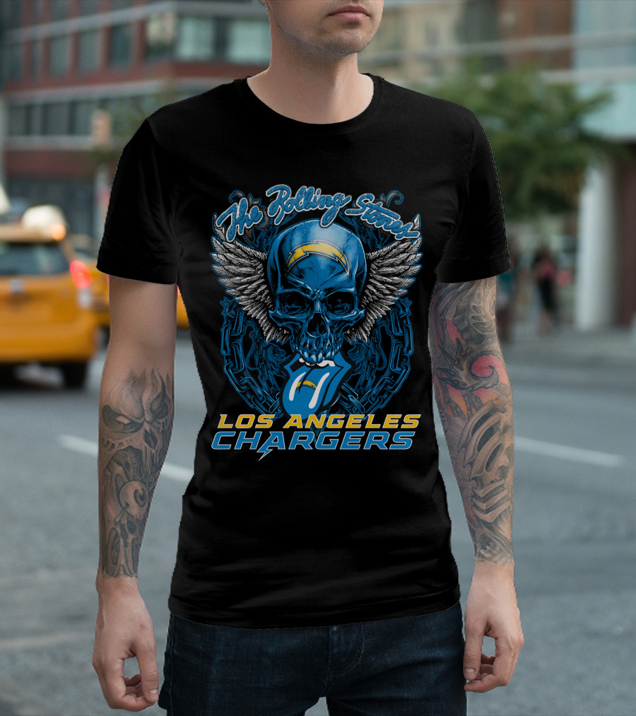The Rolling Stones Los Angeles Chargers Skull And Tongue Logo Fusion T-Shirt