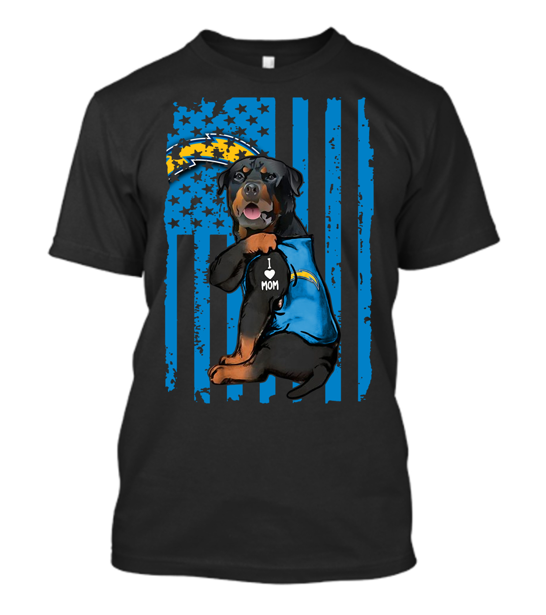 Rottweiler I Love Mom Los Angeles Chargers Blue Flag T-Shirt