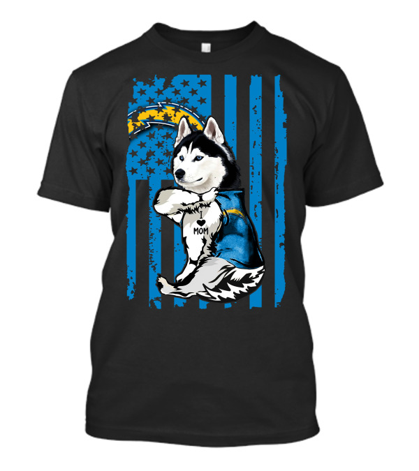 Siberian Husky I Love Mom Los Angeles Chargers Blue Stars T-Shirt