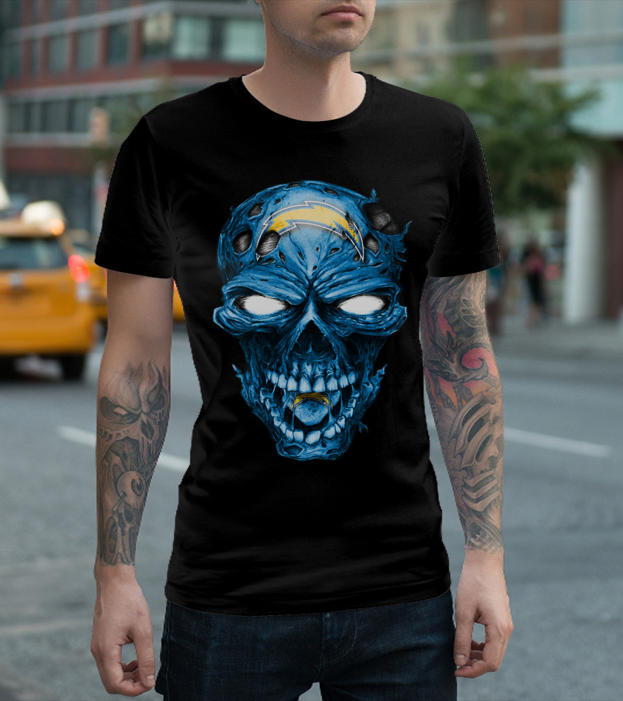 Skull Los Angeles Chargers Lightning Bolt Blue Halloween T-Shirt