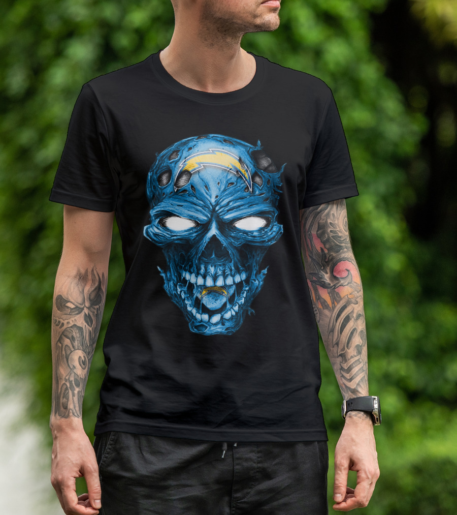 Skull Los Angeles Chargers Lightning Bolt Blue Halloween T-Shirt