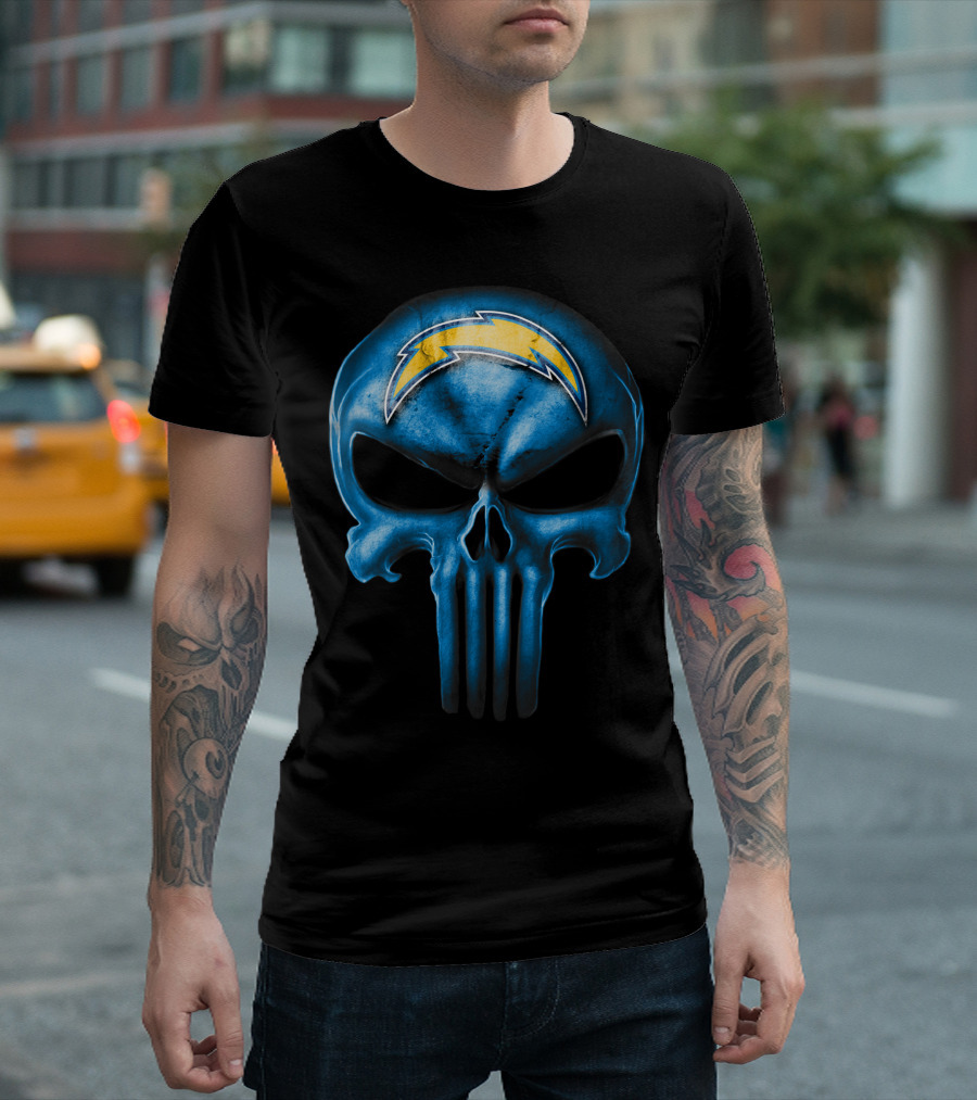 Skull Los Angeles Chargers Blue Punisher T-Shirt