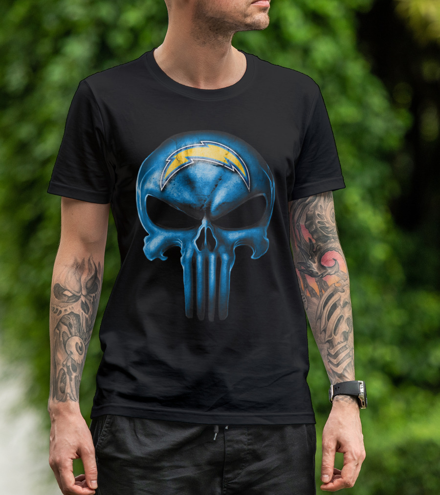 Skull Los Angeles Chargers Blue Punisher T-Shirt