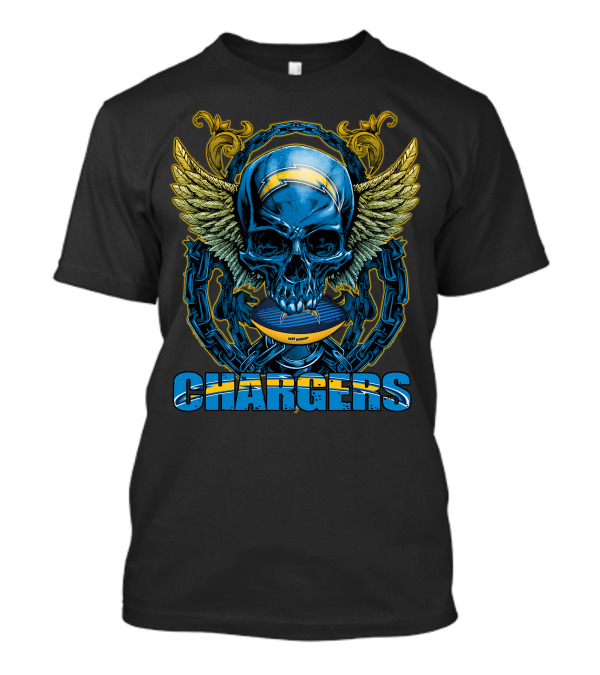 Skullfb Chargers Los Angeles Winged Skull Football Helmet And Chains T-Shirt
