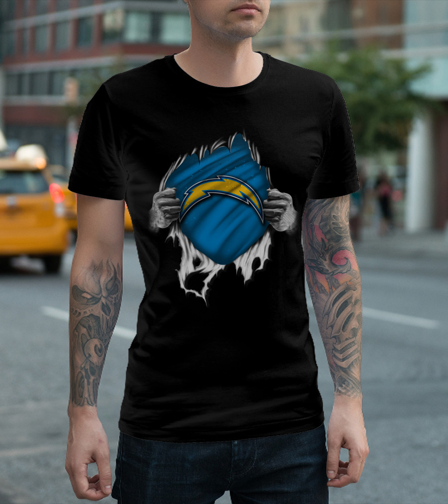 Torn Los Angeles Chargers Lightning Bolt Reveal T-Shirt