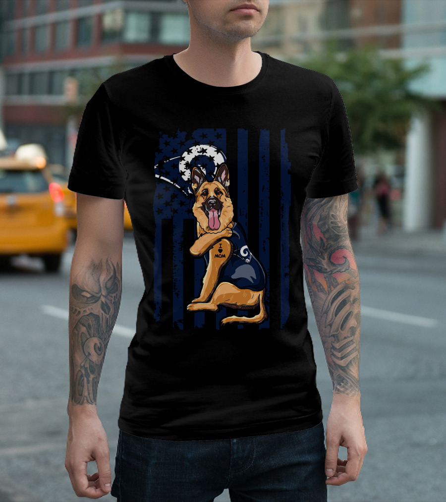 German Shepherd I Love Mom Los Angeles Rams Fan T-Shirt