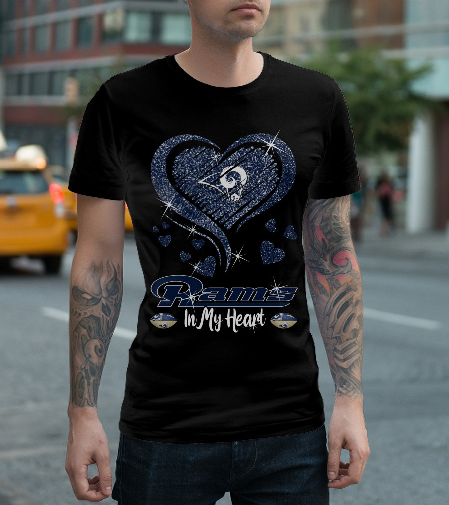 Rams In My Heart Los Angeles Football Team Sparkling Heart T-Shirt