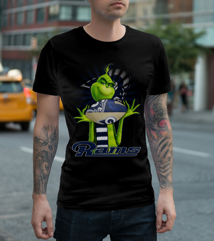 Grinch Holding Los Angeles Rams Football T-Shirt
