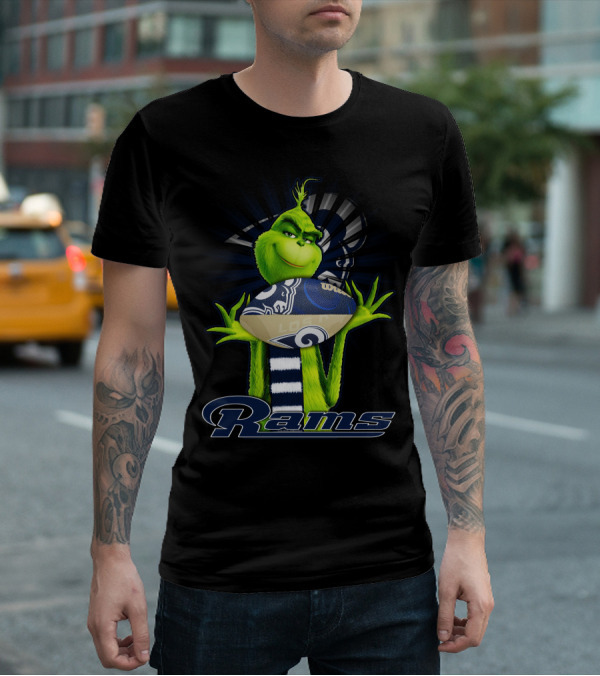 Grinch Holding Los Angeles Rams Football T-Shirt