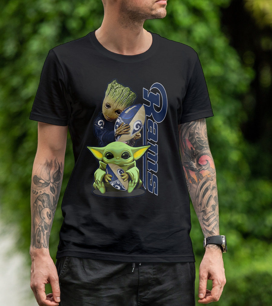 Groot And Baby Yoda With Rams Football Los Angeles Grzd T-Shirt