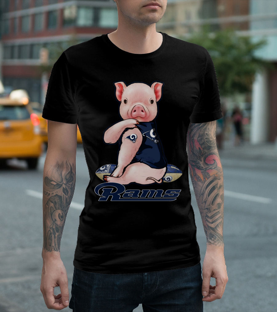 Pig in Los Angeles Rams Jersey with Football T-Shirt