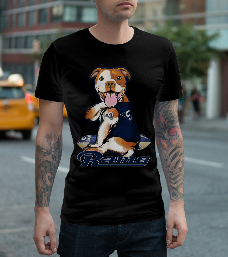 Pittbull Los Angeles Rams Cute Mascot Playful Dog Football Fan T-Shirt