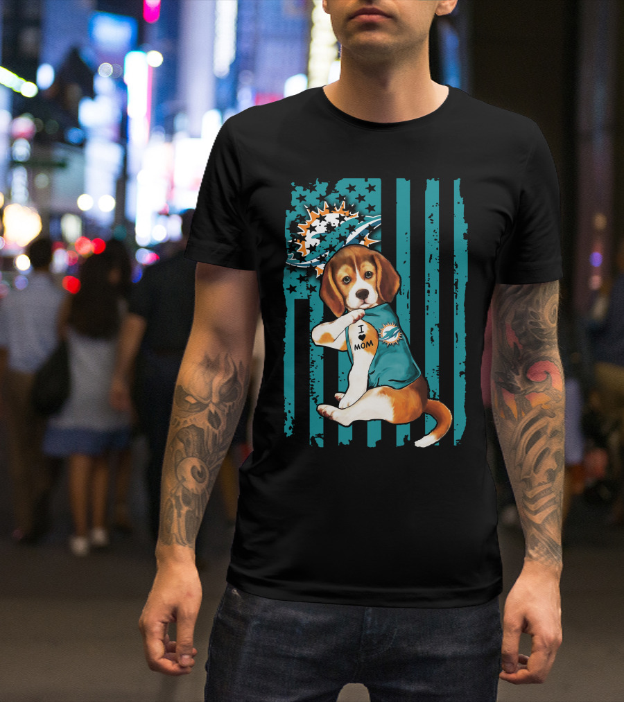 Beagle Miami Dolphins I Love Mom T-Shirt