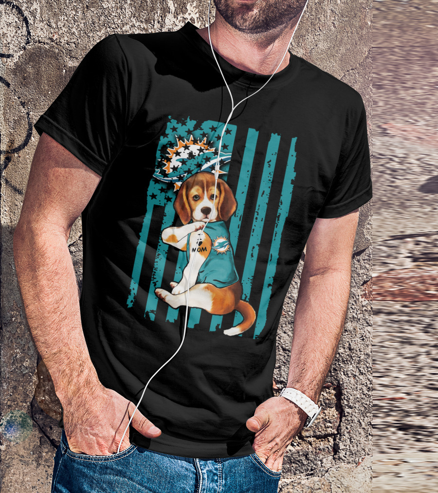 Beagle Miami Dolphins I Love Mom T-Shirt