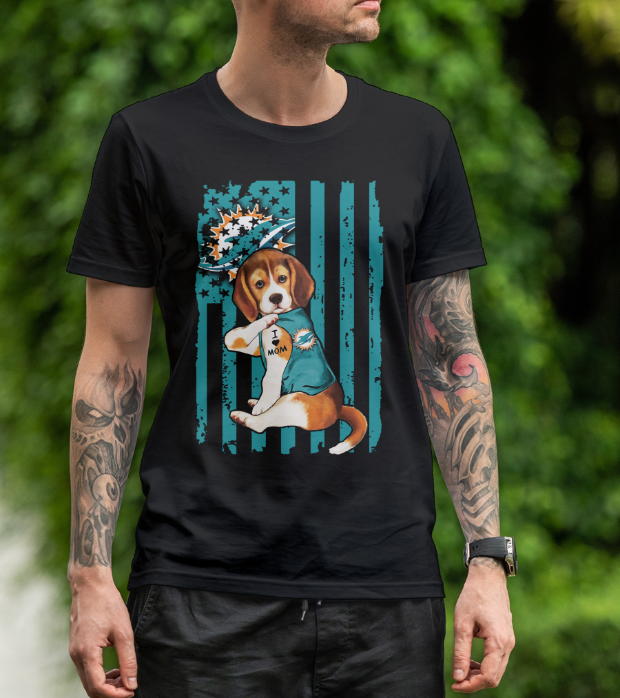 Beagle Miami Dolphins I Love Mom T-Shirt