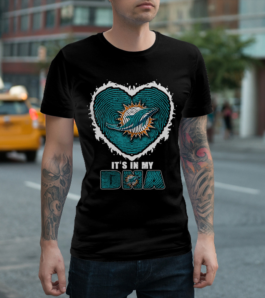 It's in My DNA Miami Dolphins Heart Fingerprint T-Shirt